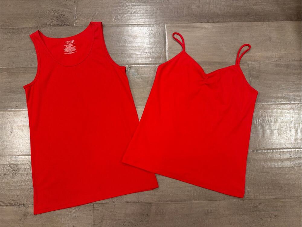 NEW Set of 2 Ribbed Tank Top Cami Fitted Coastal Cottage Fairy Grunge Red XXXL